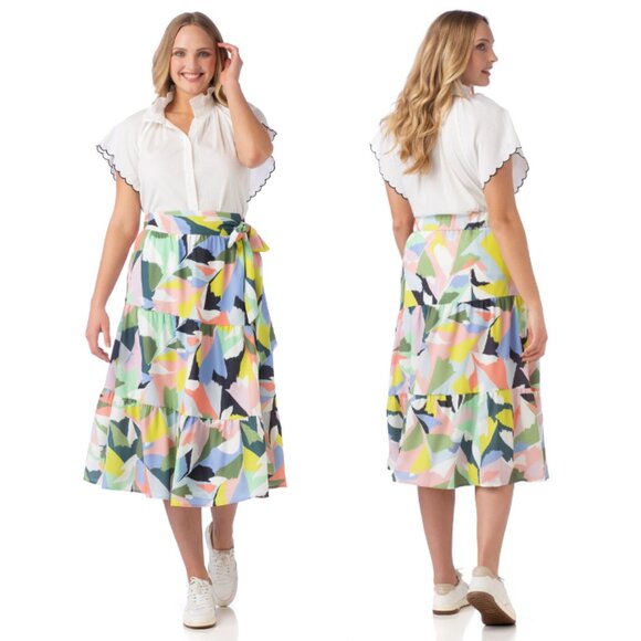 NWT CROSBY BY MOLLIE BURCH Tyler Wrap Skirt Poinciana Crepe Fabric Size S